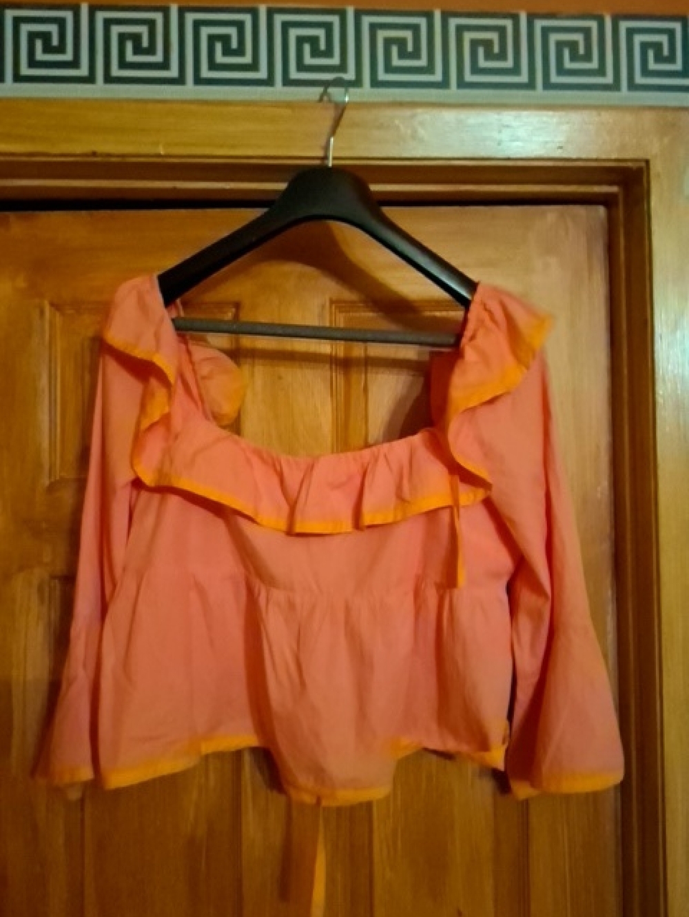 Maeve Pink Crop Top with Yellow Trim